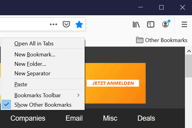 firefox hide other bookmarks