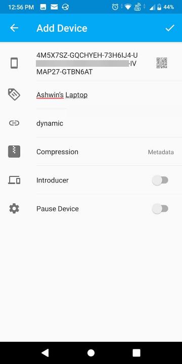 syncthing android app add device