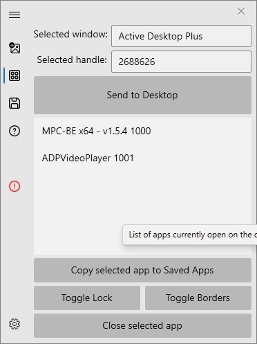Active Desktop Plus: schermata delle app correnti