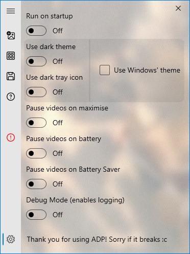 Active Desktop Plus - schermata delle impostazioni