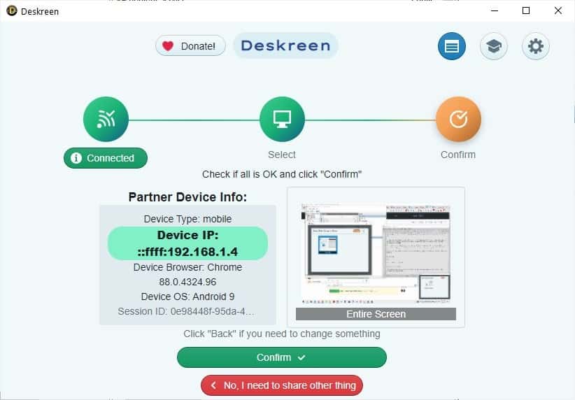 Deskreen confirm connection