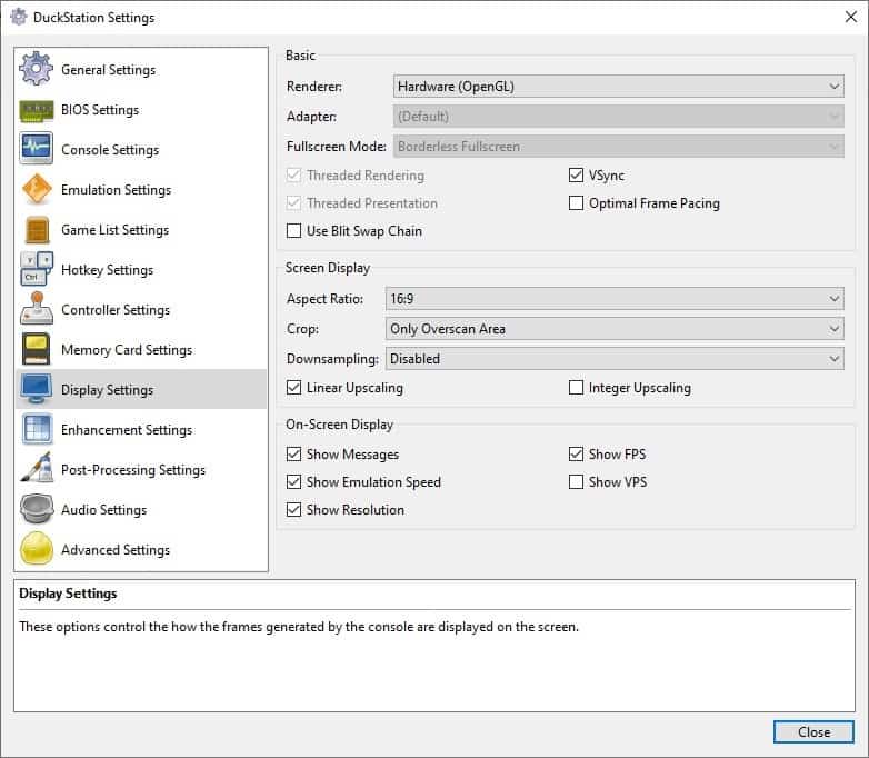 DuckStation display settings