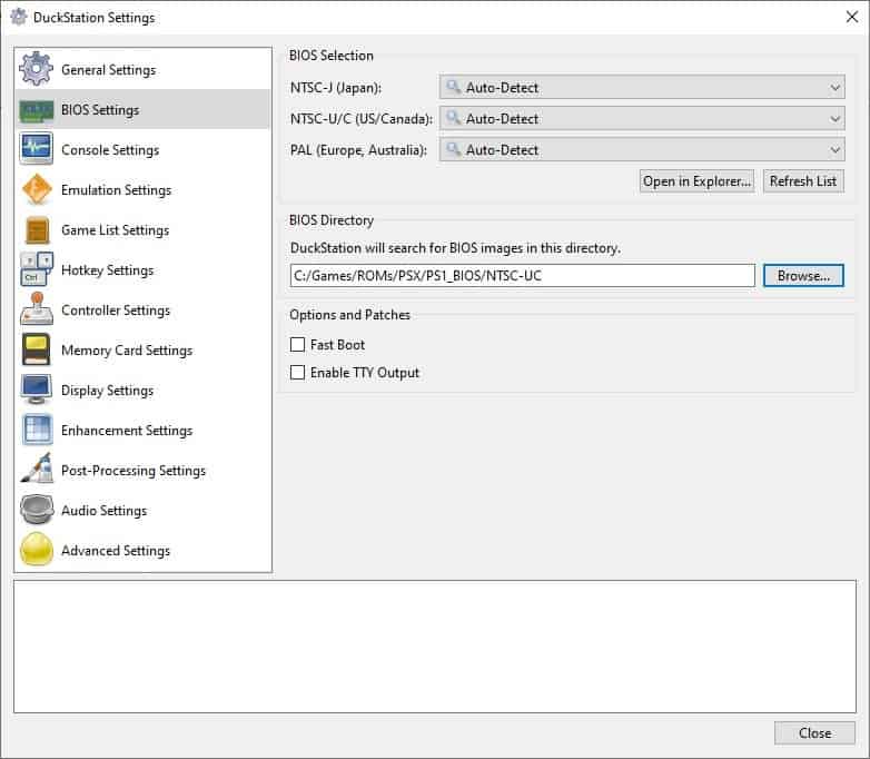 Duckstation bios settings