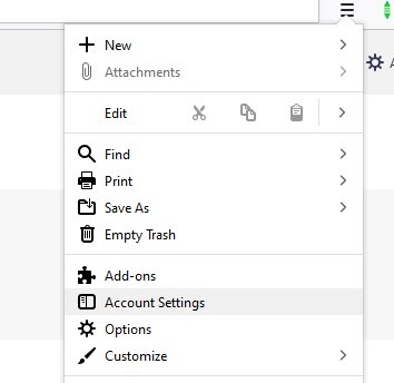 LocalFolders Thunderbird extension menu - account settings