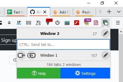 Manage windows, and move tabs between them quickly with the Winger extension for Firefox