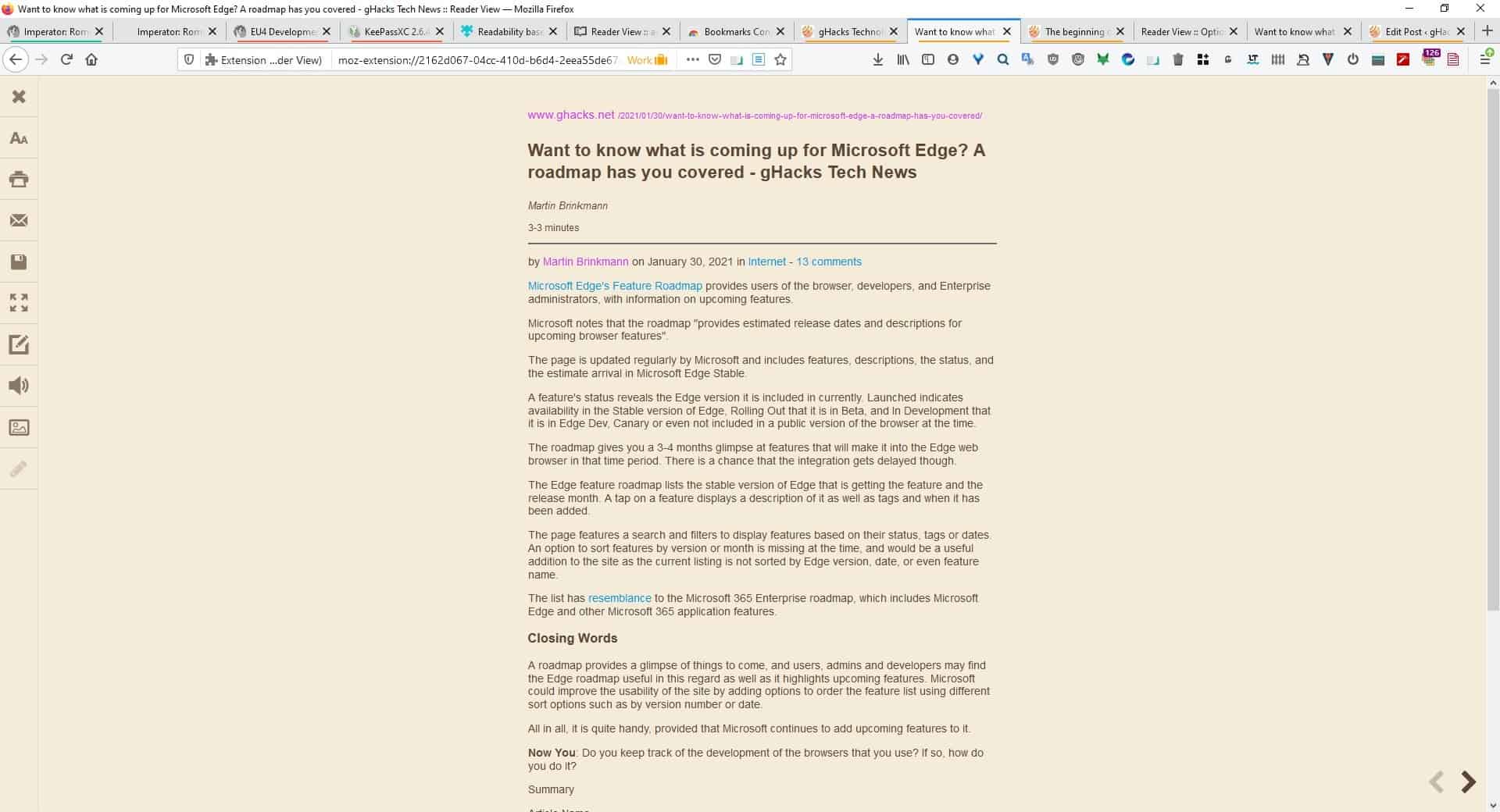 Read pages in a distraction-free mode, print or save them with the Reader View extension for Firefox and Chrome