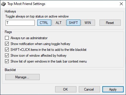 TopMostFriend settings