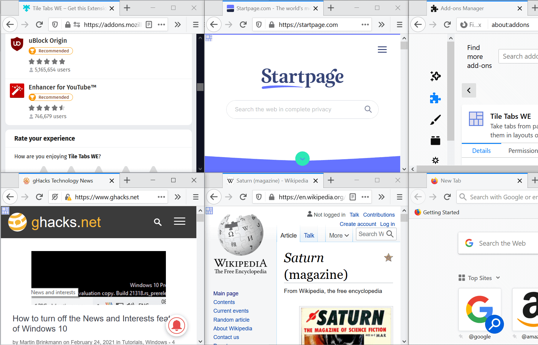 Tile Tabs We Makes It Easier To Display Tabs Side By Side In Firefox And Chrome Ghacks Tech News