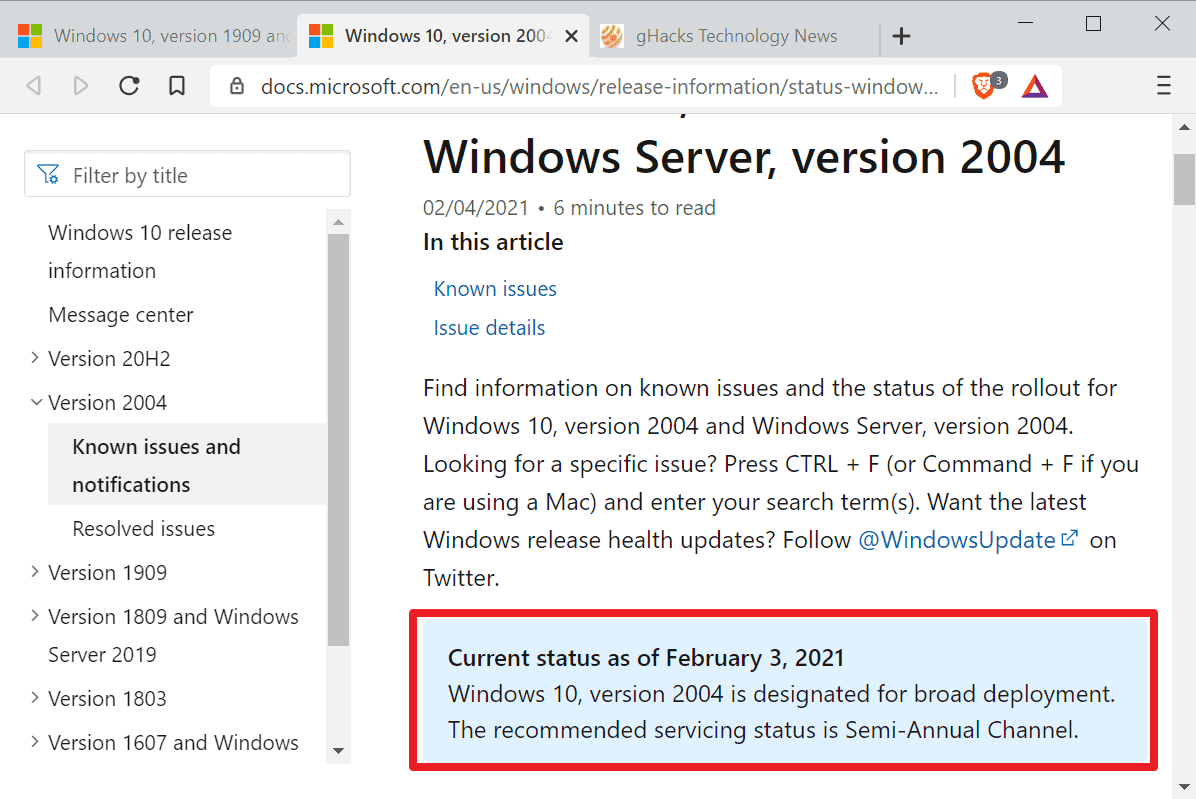 windows 10 1909 2004 broad deployment