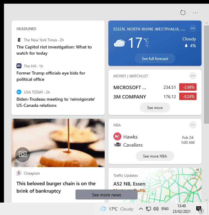 windows 10 news widget