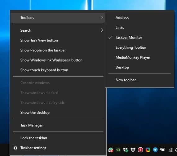 Enable Taskbar Monitor