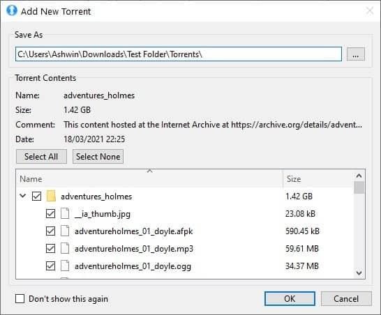 LIII add a torrent - select files