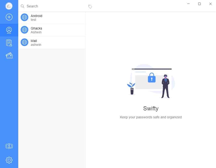 Swifty is an open source and offline password manager for Windows, MacOS and Linux