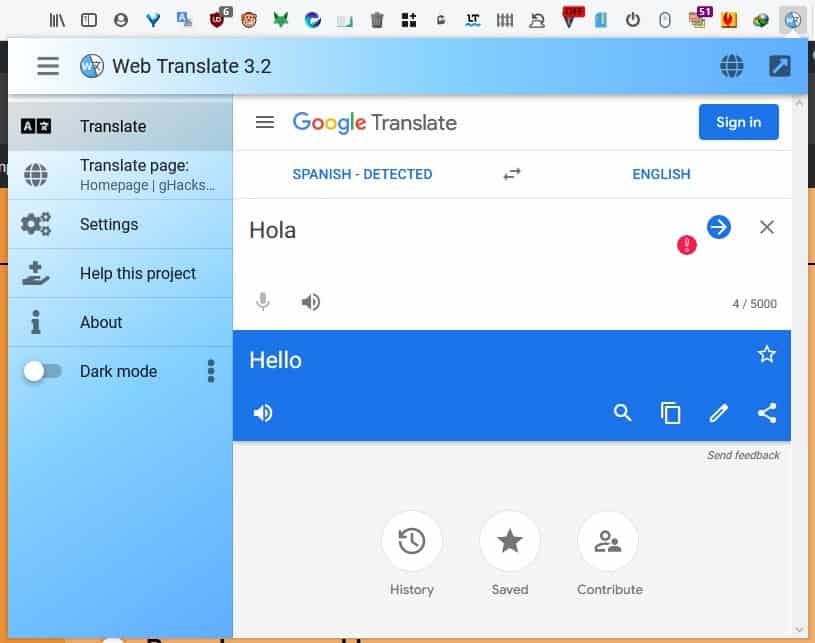 Web Translate Is A Firefox And Chrome Extension That Displays The Translation Of The Selected Text Ghacks Tech News