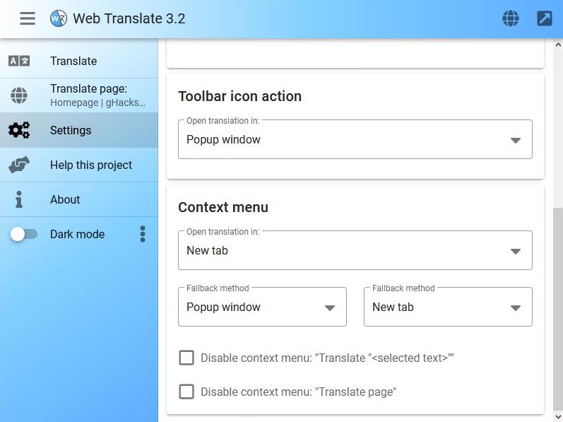 Web Translate - toolbar button