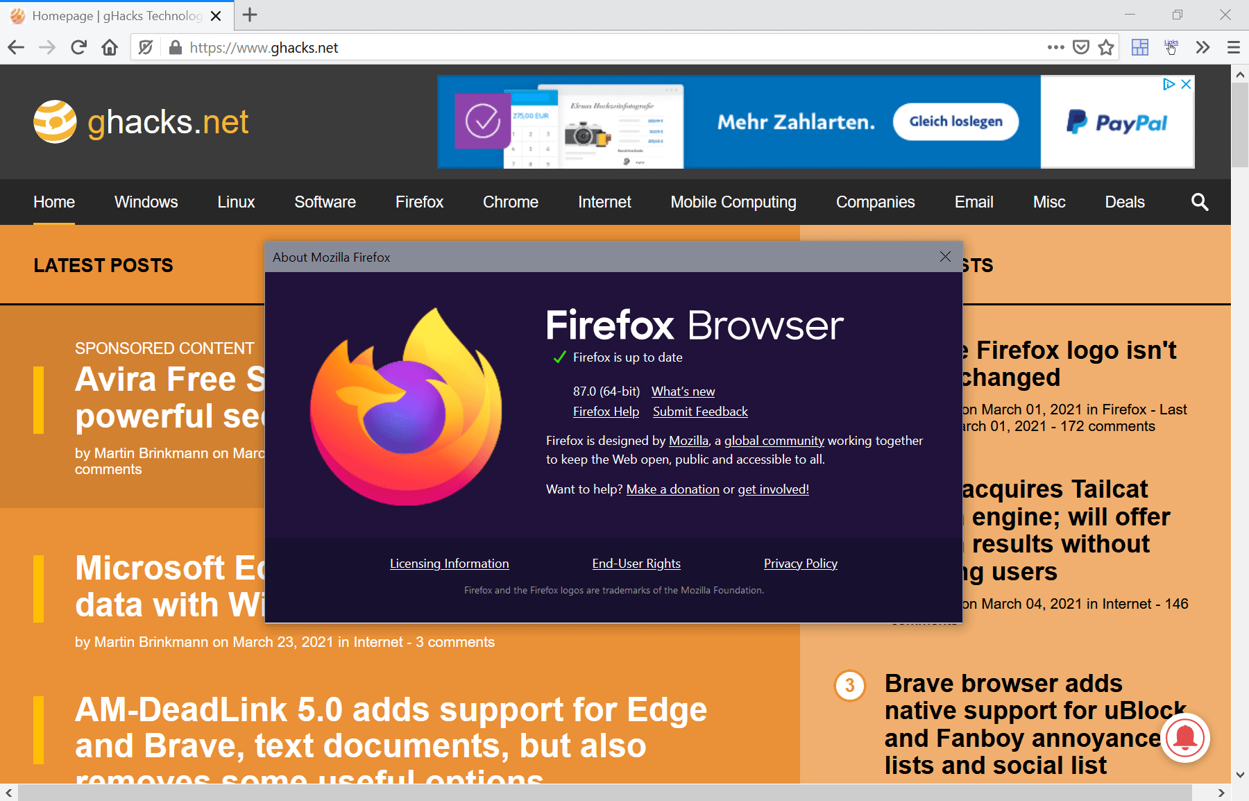 Mozilla Firefox 64-bit for PC Windows87.0