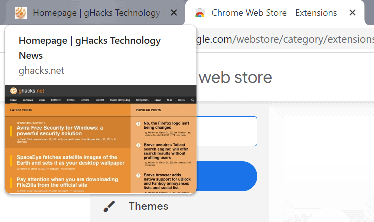 google chrome tab preview