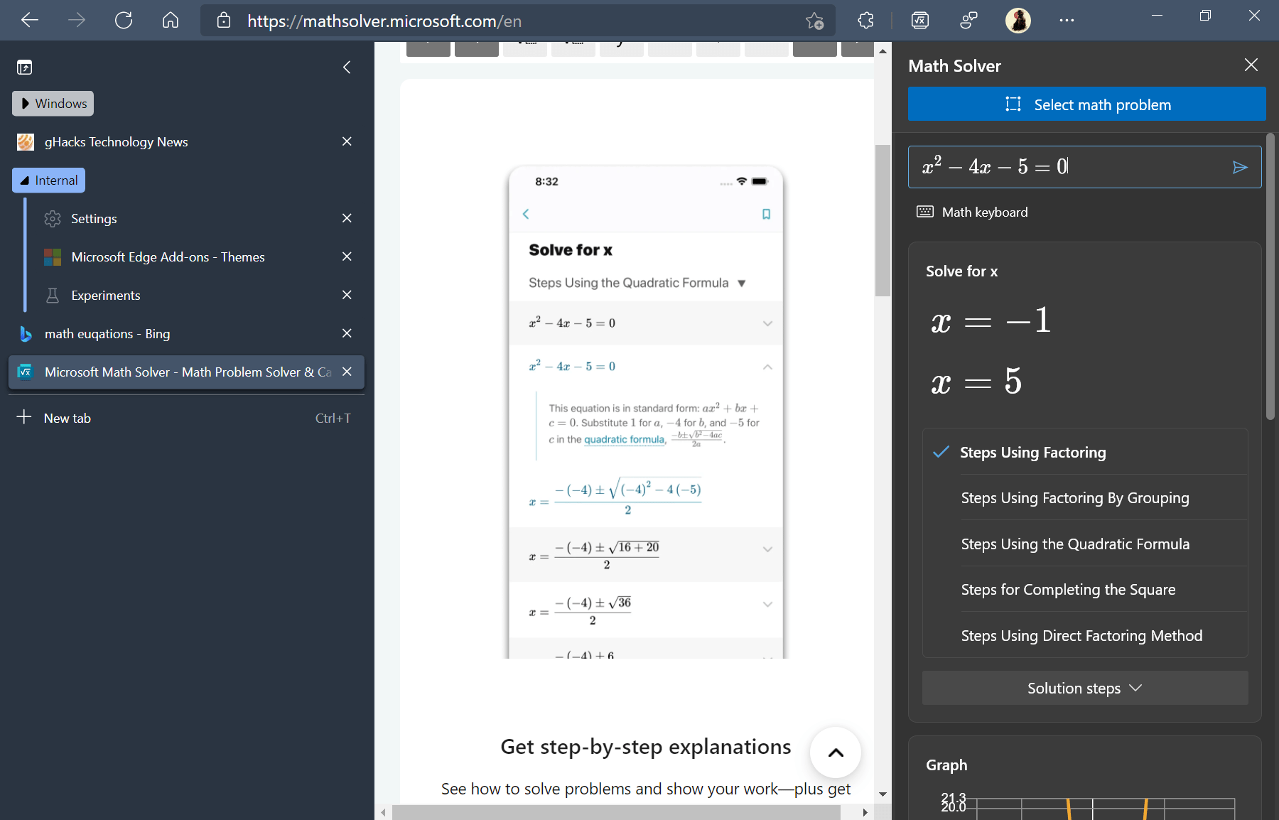 First Look at Microsoft Edge's Math Solver