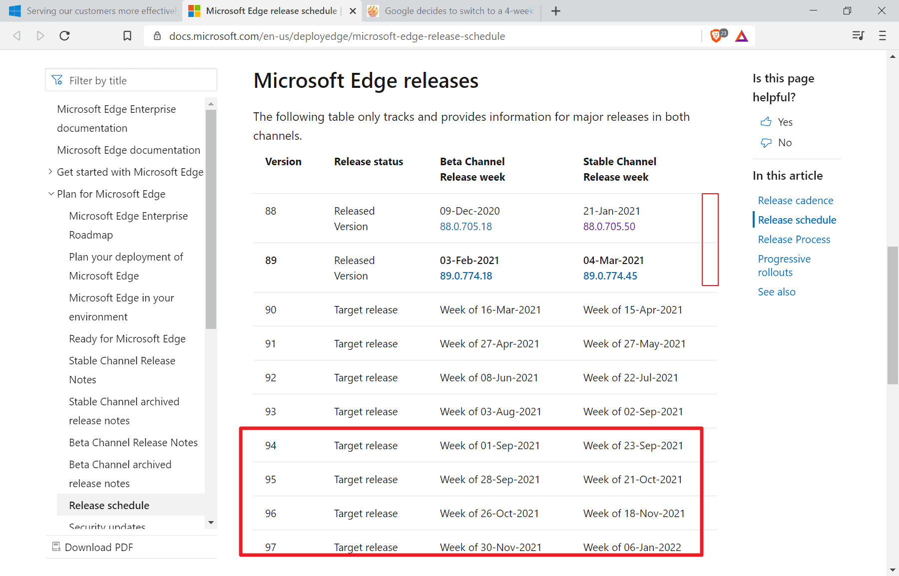 microsoft edge 4-week release cycle