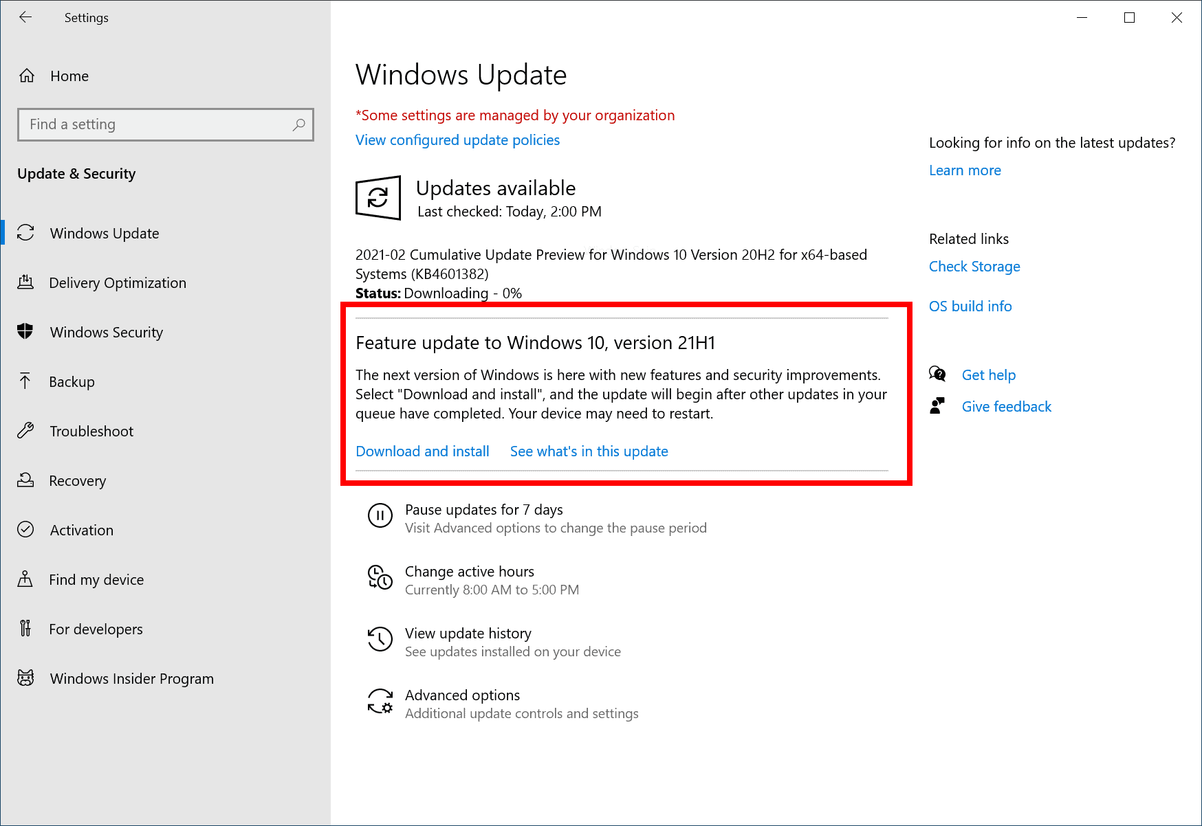 windows 10 version 21h1 feature update