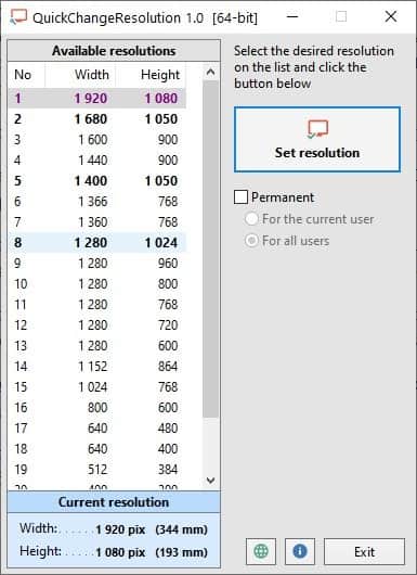 Change the resolution of your primary monitor instantly with QuickChangeResolution