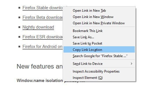 Firefox 87 Copy Link Location context menu