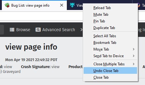 Firefox 87 Undo closed tab - tab bar context menu