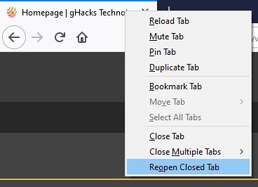 Firefox 88 Reopen closed tab - tab bar context menu