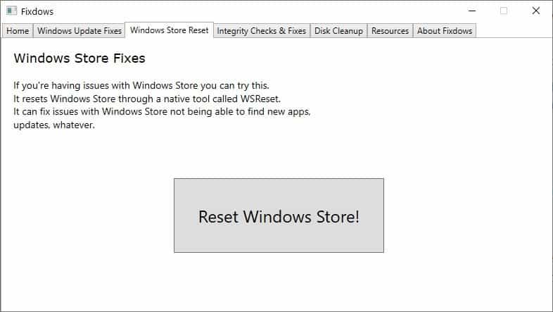 Fixdows Reset Windows Store
