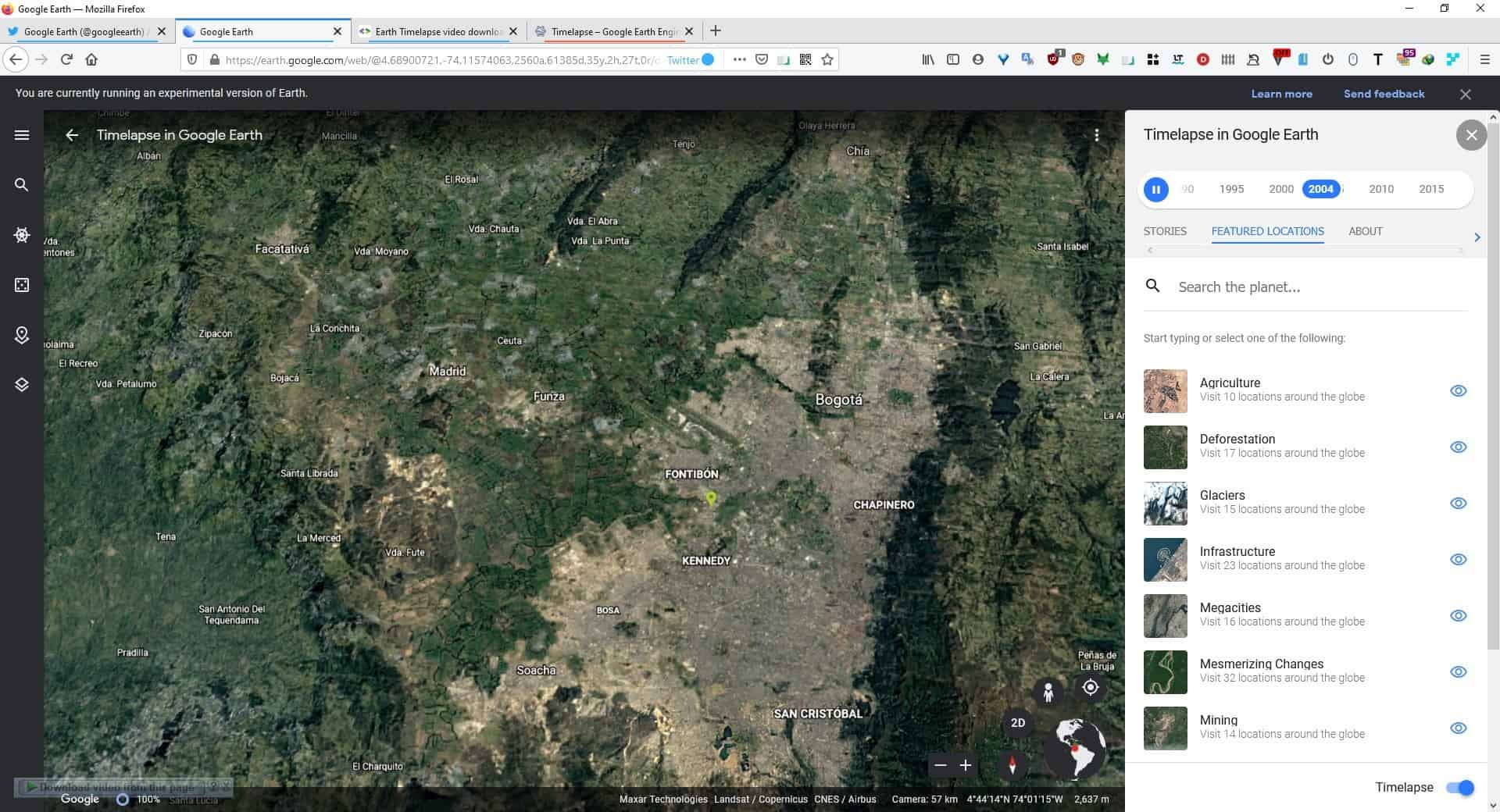 Google Earth Timelapse videos featured locations