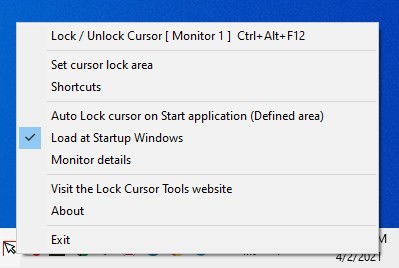 Lock Cursor Tools tray menu