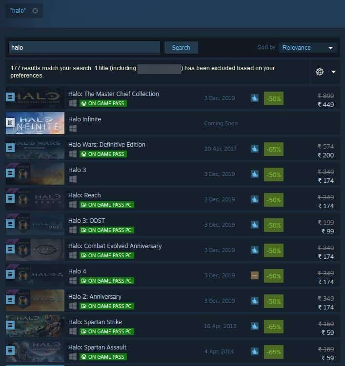 Subscription Info Steam search results page