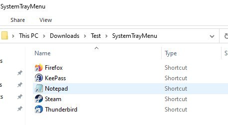 SystemTrayMenu - create a folder and add shortcuts