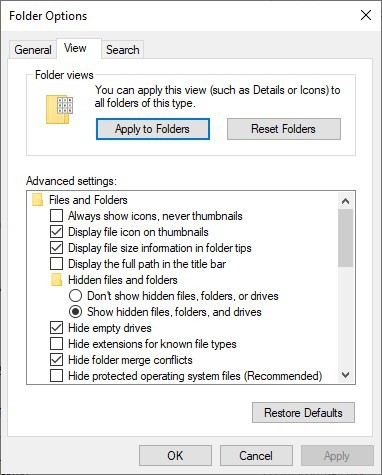 Windows Explorer set as default view
