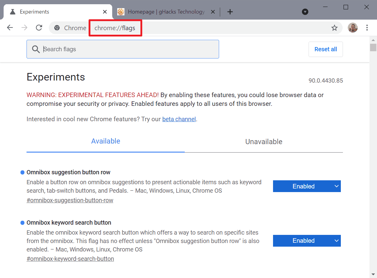 How do I open flags in Google?