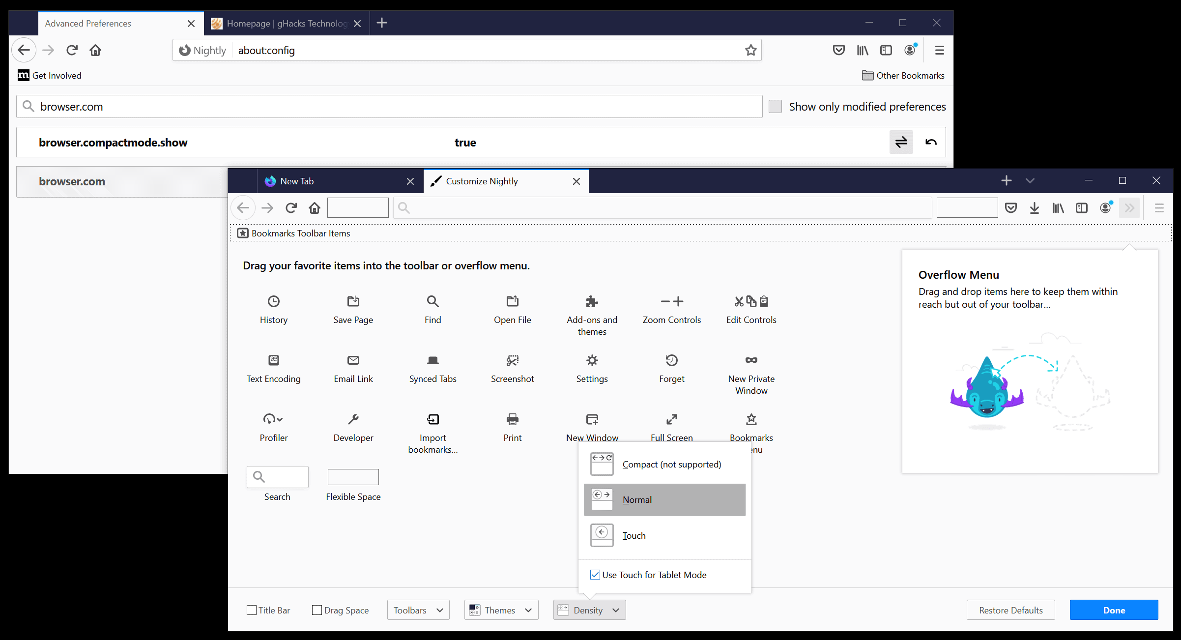 firefox show compact mode