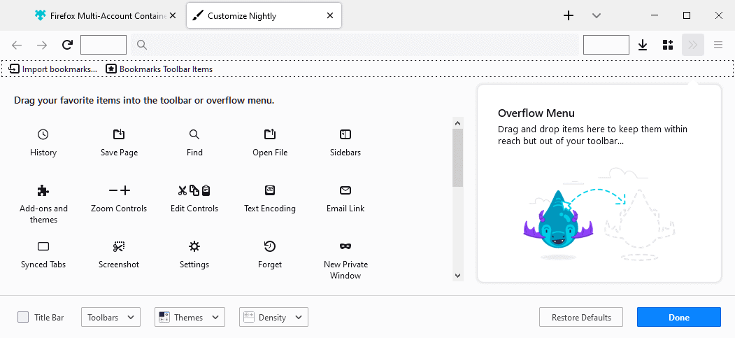 firefox nightly no drag space