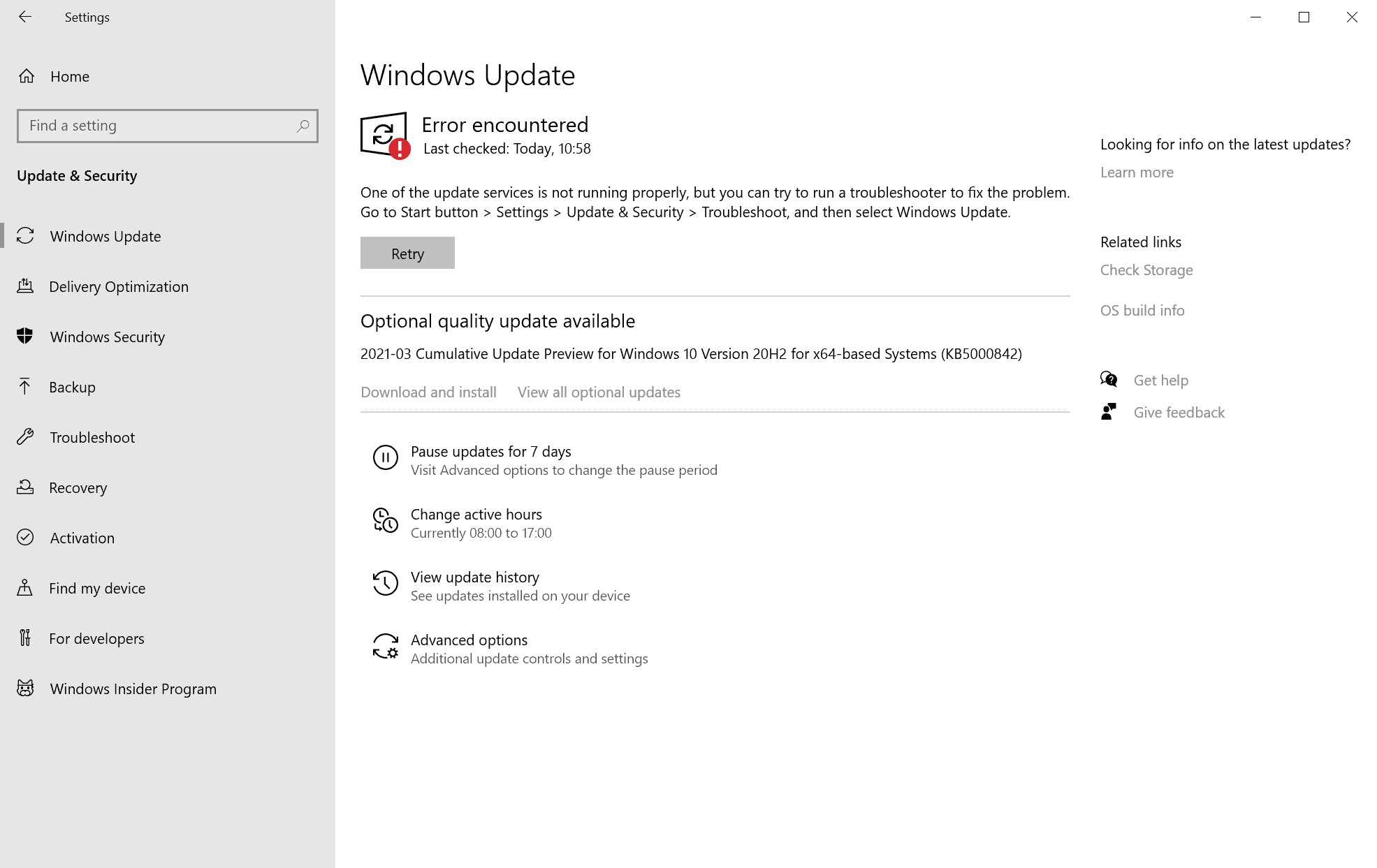 windows update error 0x80070422