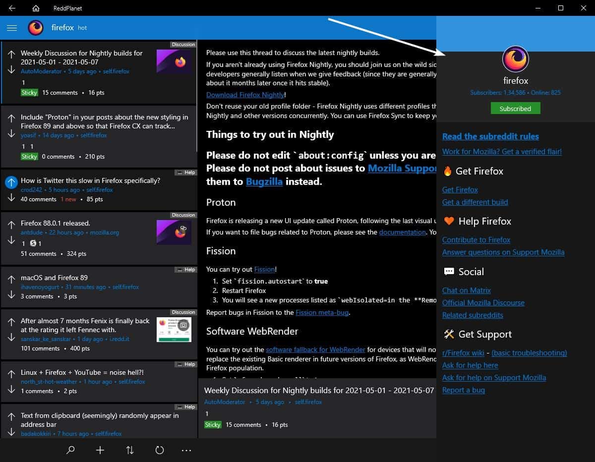 ReddPlanet view subreddit sidebar