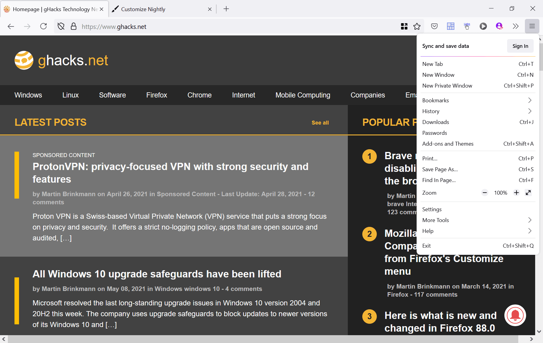 firefox 89 optimized interface normal