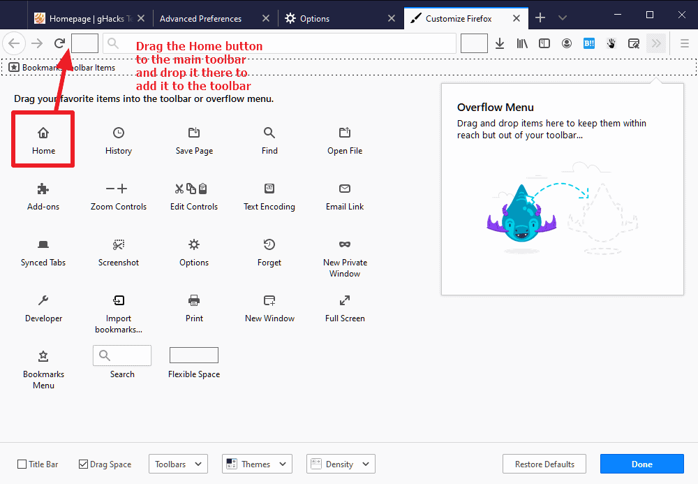 firefox add home button