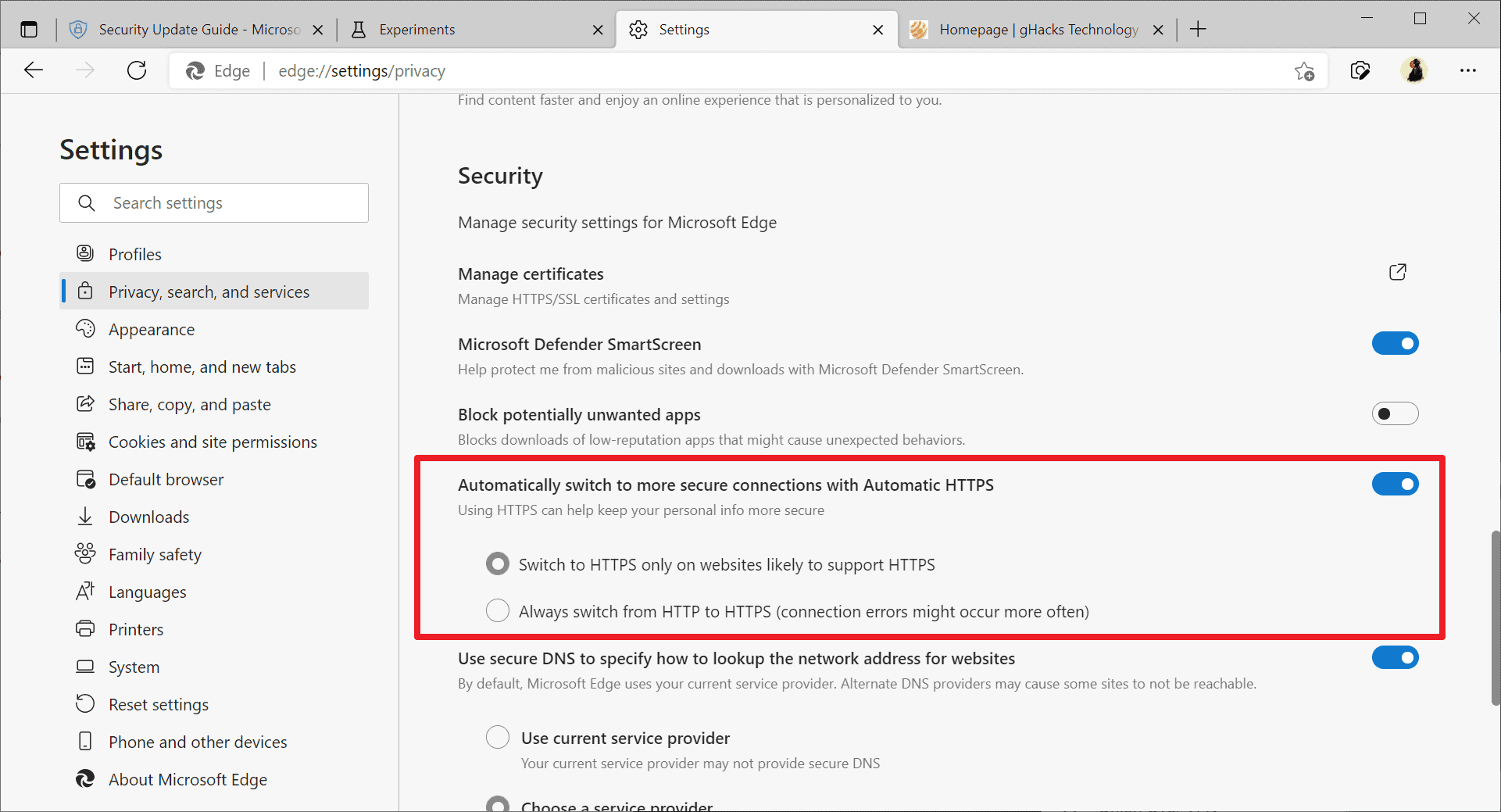 microsoft edge switch to https automatically