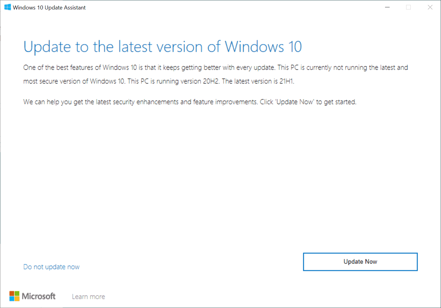 windows 10 update 21h1