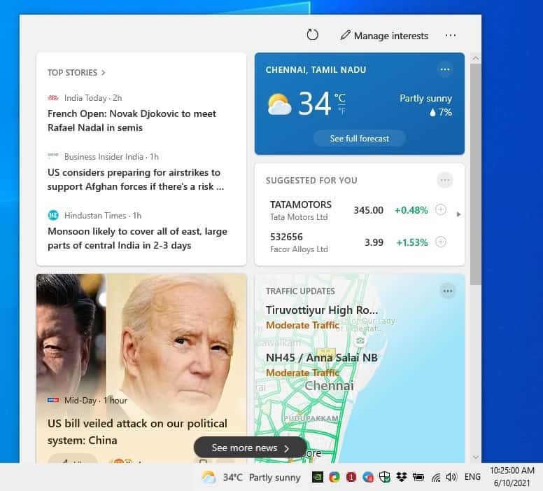 How to disable the Weather widget from the Windows 10 Taskbar