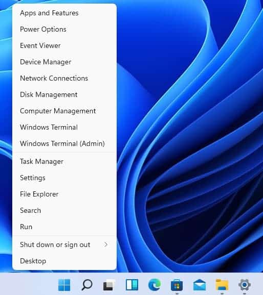 Windows 11 - Start button context menu