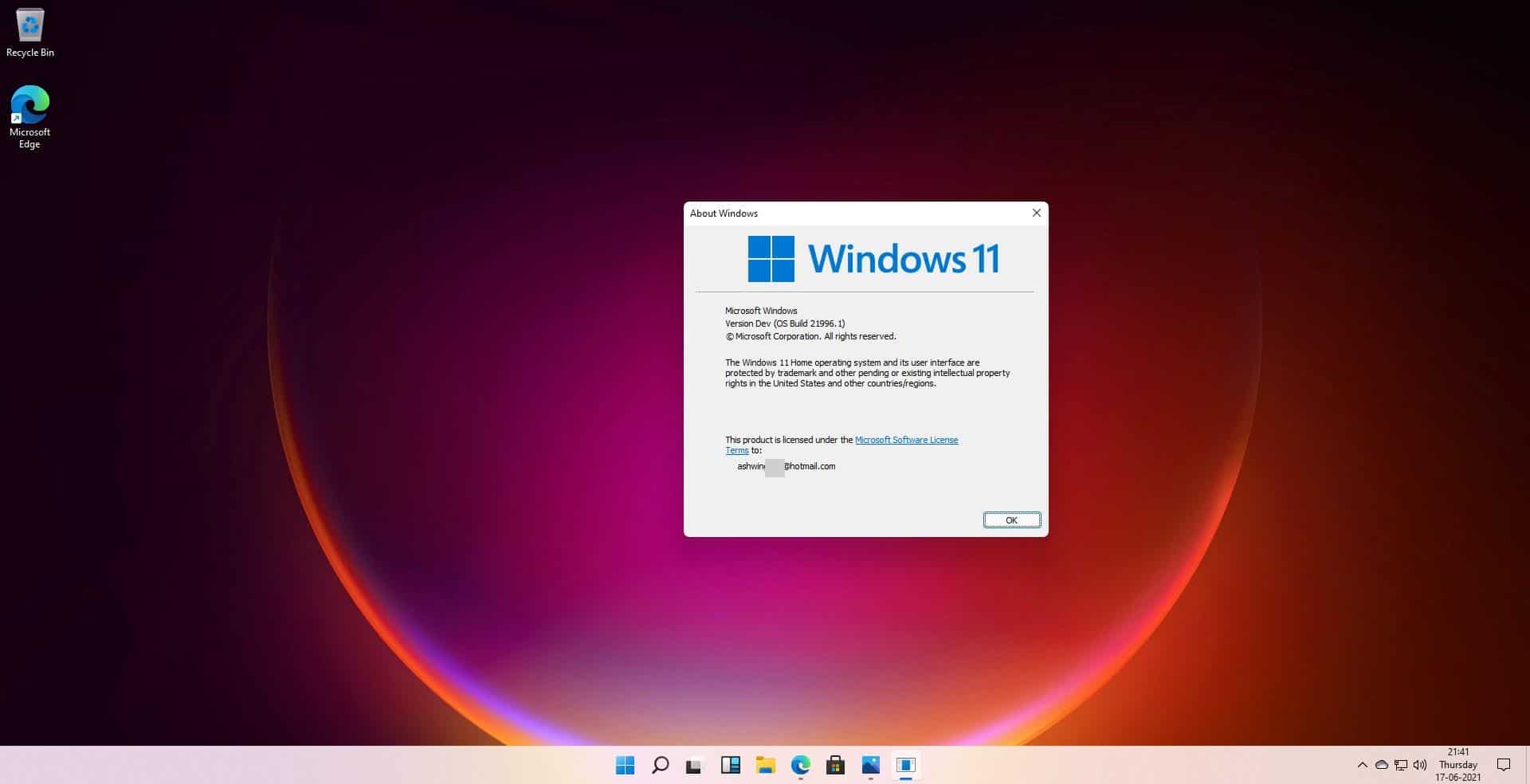 Windows 11 build info