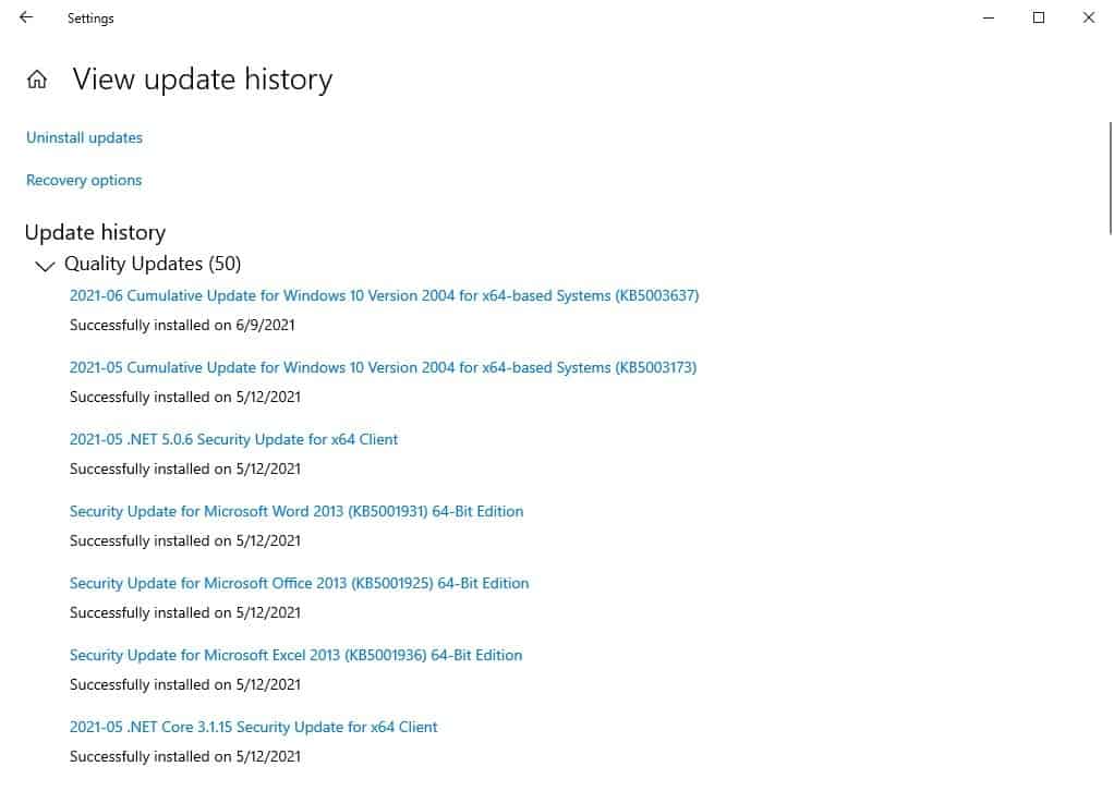 Windows Updates June 2021