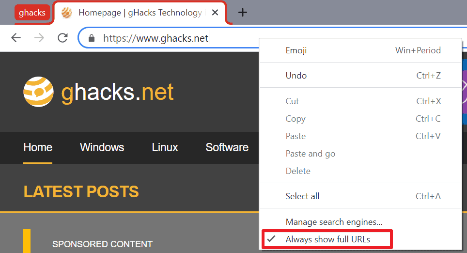 chrome always show full urls