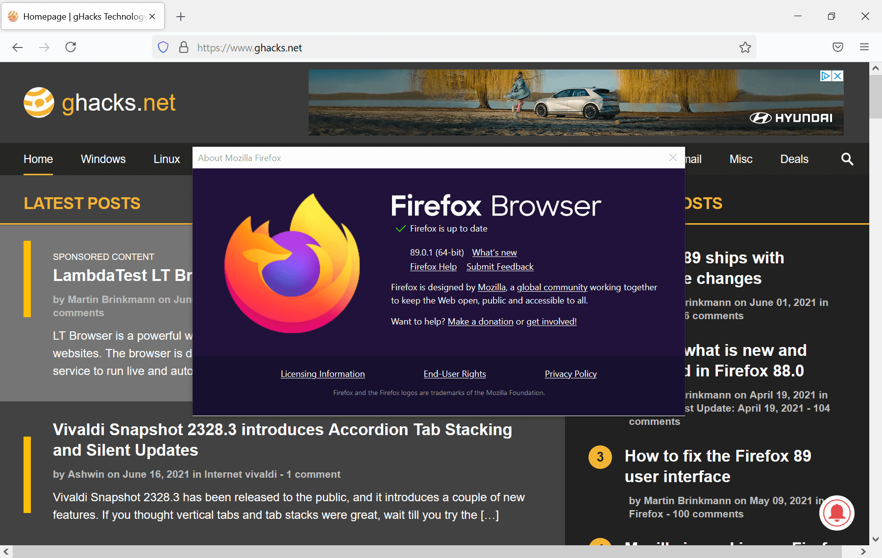 Firefox 89.0.1 security update is now available