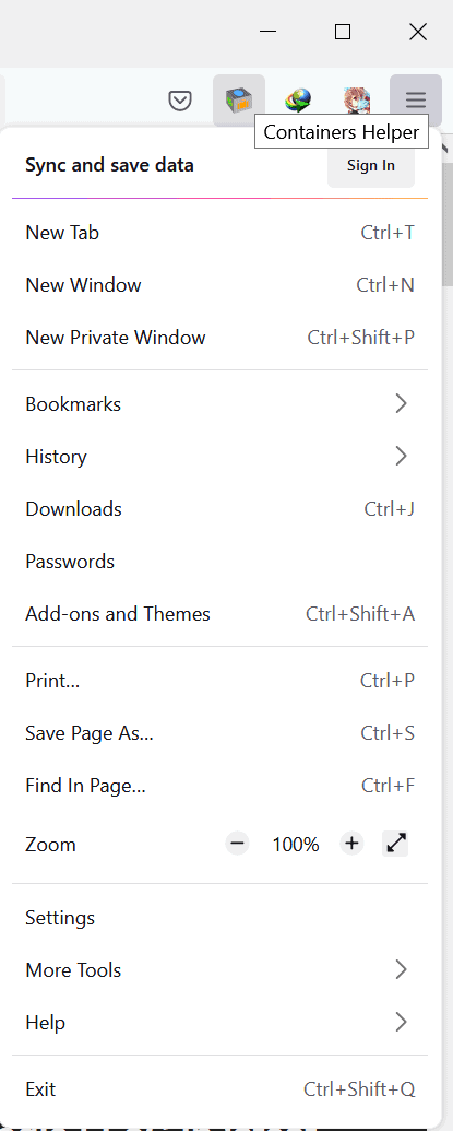 firefox menu